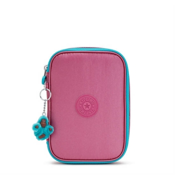 Kipling 100 Pens Metallic Case Pouches Pink | US37IBJGX