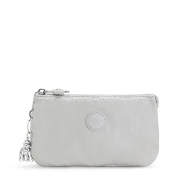 Kipling Creativity Large Metallic Pouches Silver | US73GTLKZ