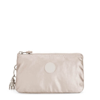 Kipling Creativity Large Metallic Pouches Beige | US78JNWDO