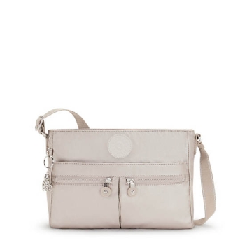 Kipling New Angie Metallic Crossbody Bags Beige | US79NDUCI