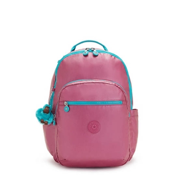 Kipling Seoul Large Metallic 15" Laptop Backpacks Pink Turquoise | US32OPKTD