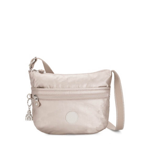 Kipling Arto Small Metallic Crossbody Bags Beige | US94NTWBY