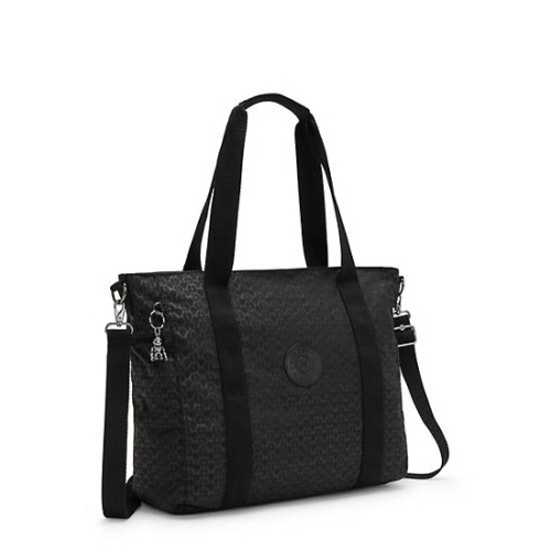 Kipling Asseni Classic Printed Tote Bags Black | US42OWPRG