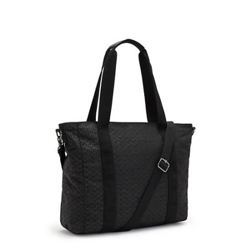 Kipling Asseni Classic Printed Tote Bags Black | US42OWPRG