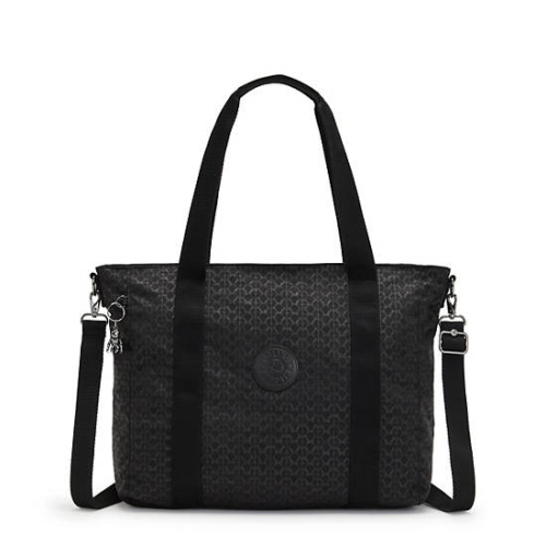 Kipling Asseni Classic Printed Tote Bags Black | US42OWPRG