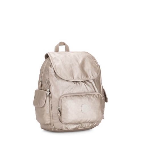 Kipling City Pack Small Metallic Backpacks Beige | US56JYSAN