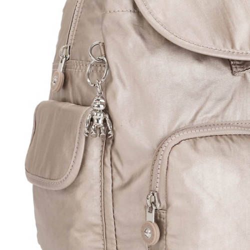 Kipling City Pack Small Metallic Backpacks Beige | US56JYSAN