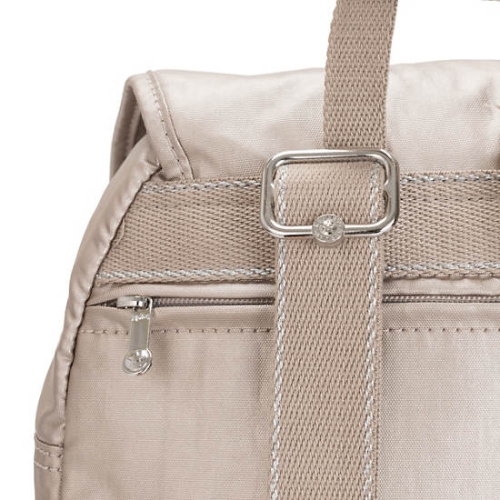 Kipling City Pack Small Metallic Backpacks Beige | US56JYSAN