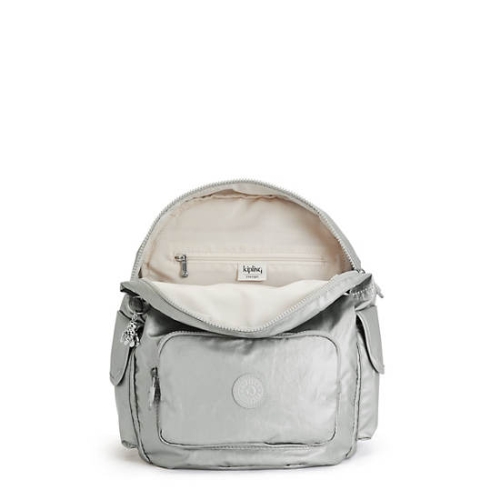 Kipling City Pack Small Metallic Backpacks Silver | US70BJCHM