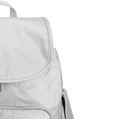 Kipling City Pack Small Metallic Backpacks Silver | US70BJCHM