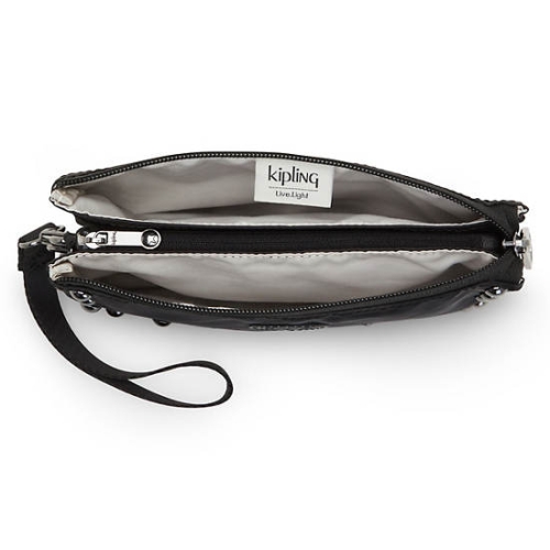 Kipling Creativity Extra Large Metallic Wristlet Pouches Black | US08SBLYJ