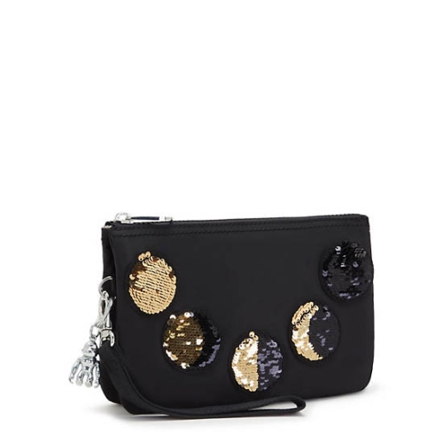 Kipling Creativity Extra Large Metallic Wristlet Pouches Black Gold | US54BSKOQ