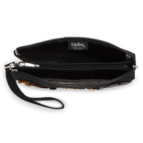 Kipling Creativity Extra Large Metallic Wristlet Pouches Black Gold | US54BSKOQ