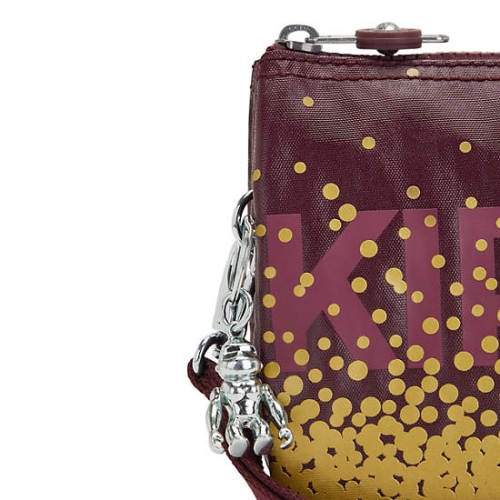 Kipling Creativity Extra Large Metallic Wristlet Pouches Burgundy | US69CVEAH