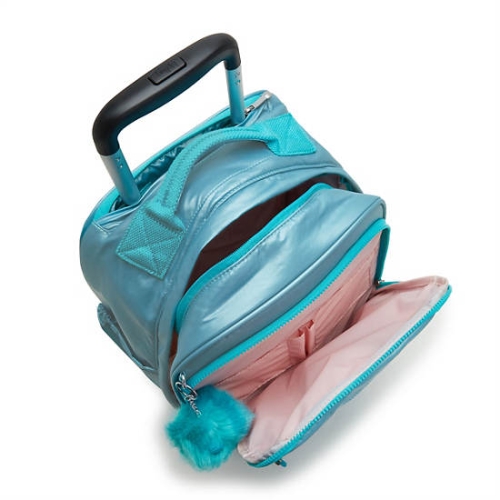 Kipling Gaze Large Metallic Rolling Backpacks Turquoise | US09TVMZF