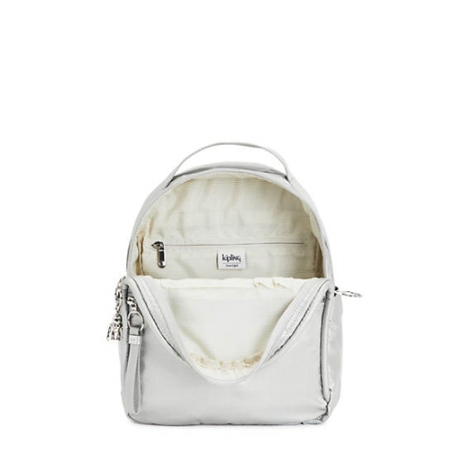 Kipling Kae Classic Metallic Backpacks Silver | US62DTLQY