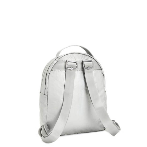 Kipling Kae Classic Metallic Backpacks Silver | US62DTLQY