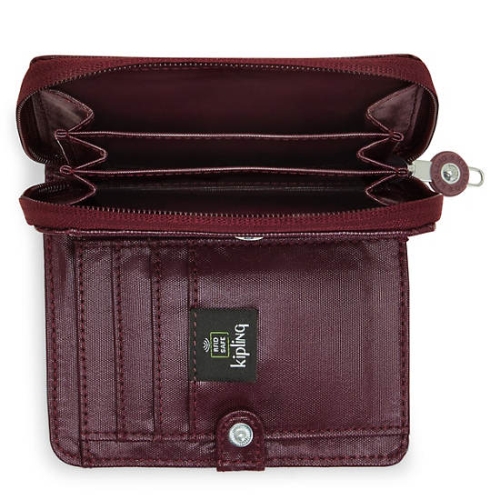 Kipling Money Love Metallic Small Wallets Burgundy | US40MTEFV