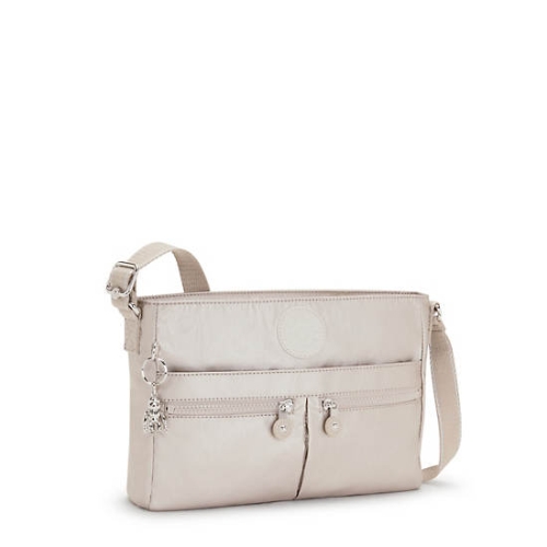 Kipling New Angie Metallic Crossbody Bags Beige | US79NDUCI