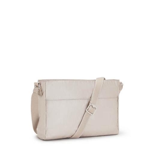 Kipling New Angie Metallic Crossbody Bags Beige | US79NDUCI