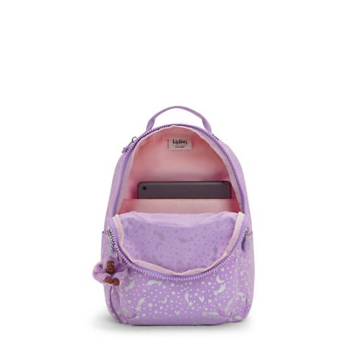 Kipling Seoul Small Printed Tablet Backpacks Purple | US98CAZVJ