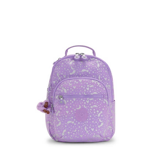 Kipling Seoul Small Printed Tablet Backpacks Purple | US98CAZVJ